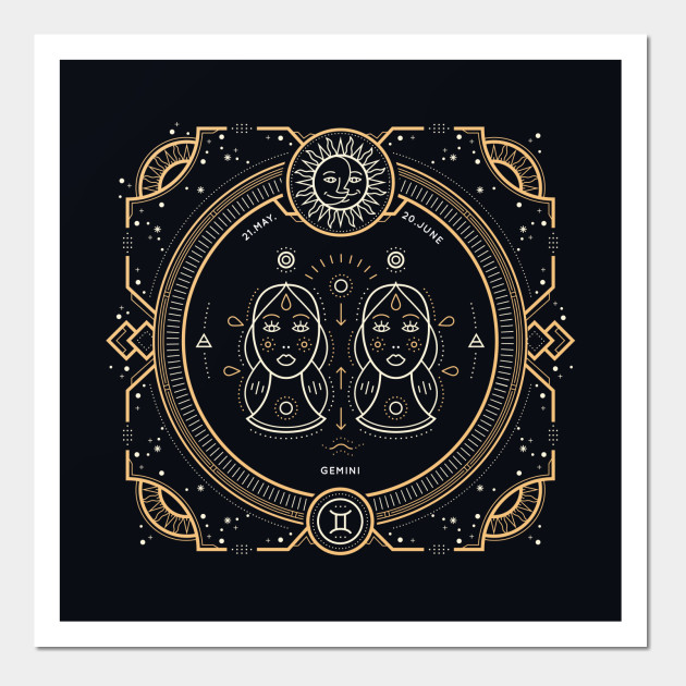 Gemini Zodiac Gold White with Black Background